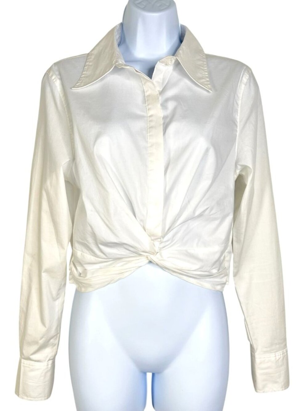 jason Wu Cropped Twist Hem Button Up Shirt Long Sleeve Blouse White Small
